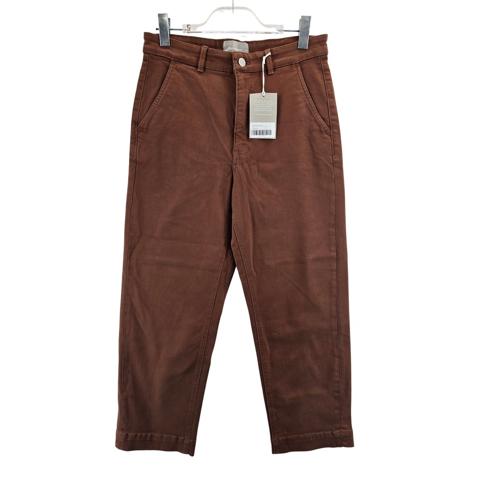 Everlane The Straight-Leg Crop Pants Cocoa Brown Size 12 High Rise Cotton Twill